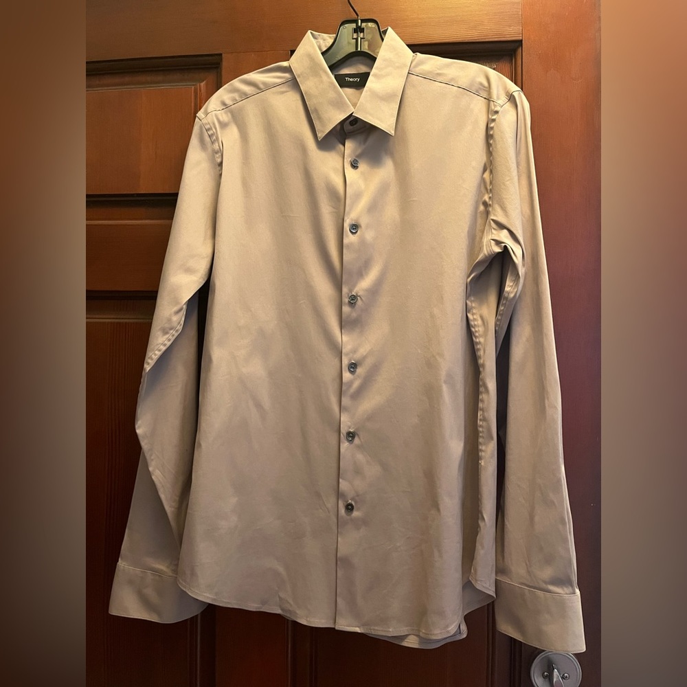 Men's dress shirt, long sleeve, light taupe/beige, by Theory